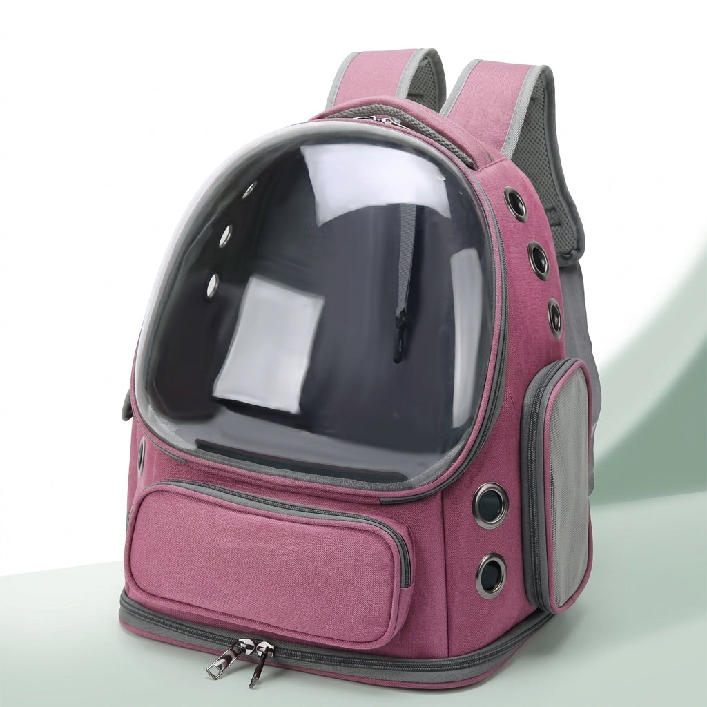Sac à dos chat rose à hublot transparent, poche latérale et œillets visibles