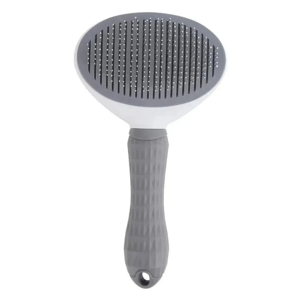 Brosse autonettoyante pour chat coloris gris, tête ovale vue de face