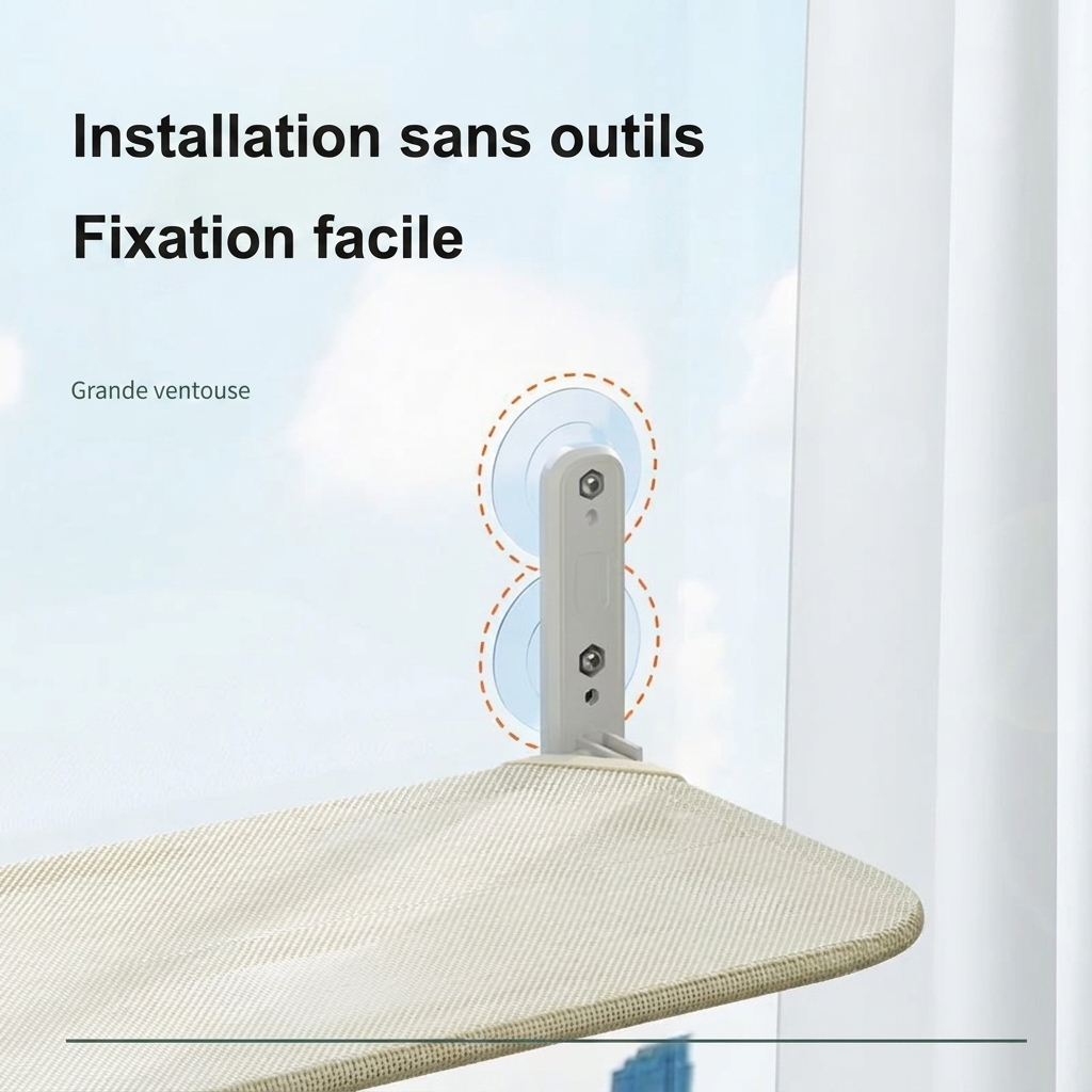 Support à double ventouse du hamac de fenêtre pour chat, installation sans outil