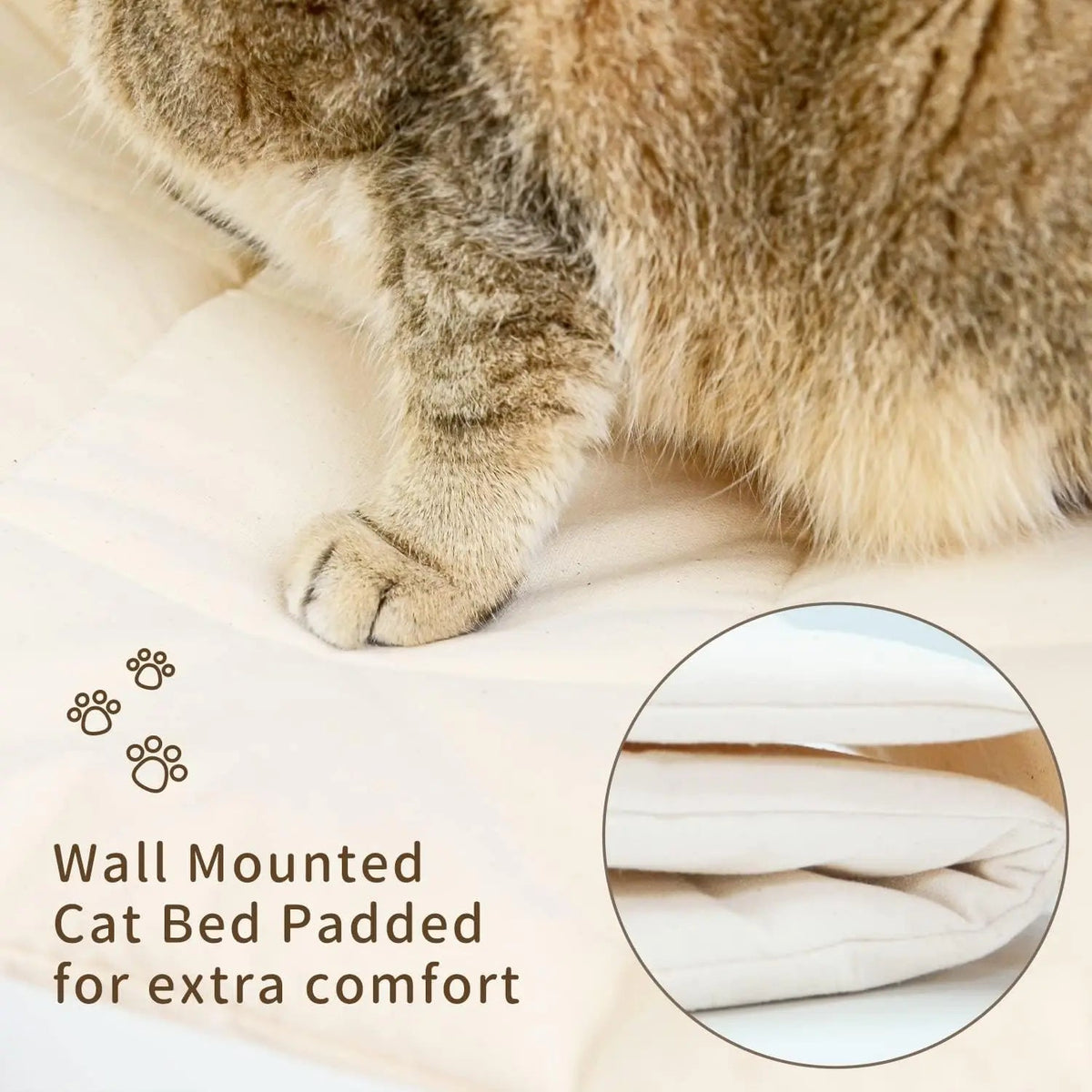 Gros plan du matelassage en coton du hamac mural en bois — hamac mural pour chat