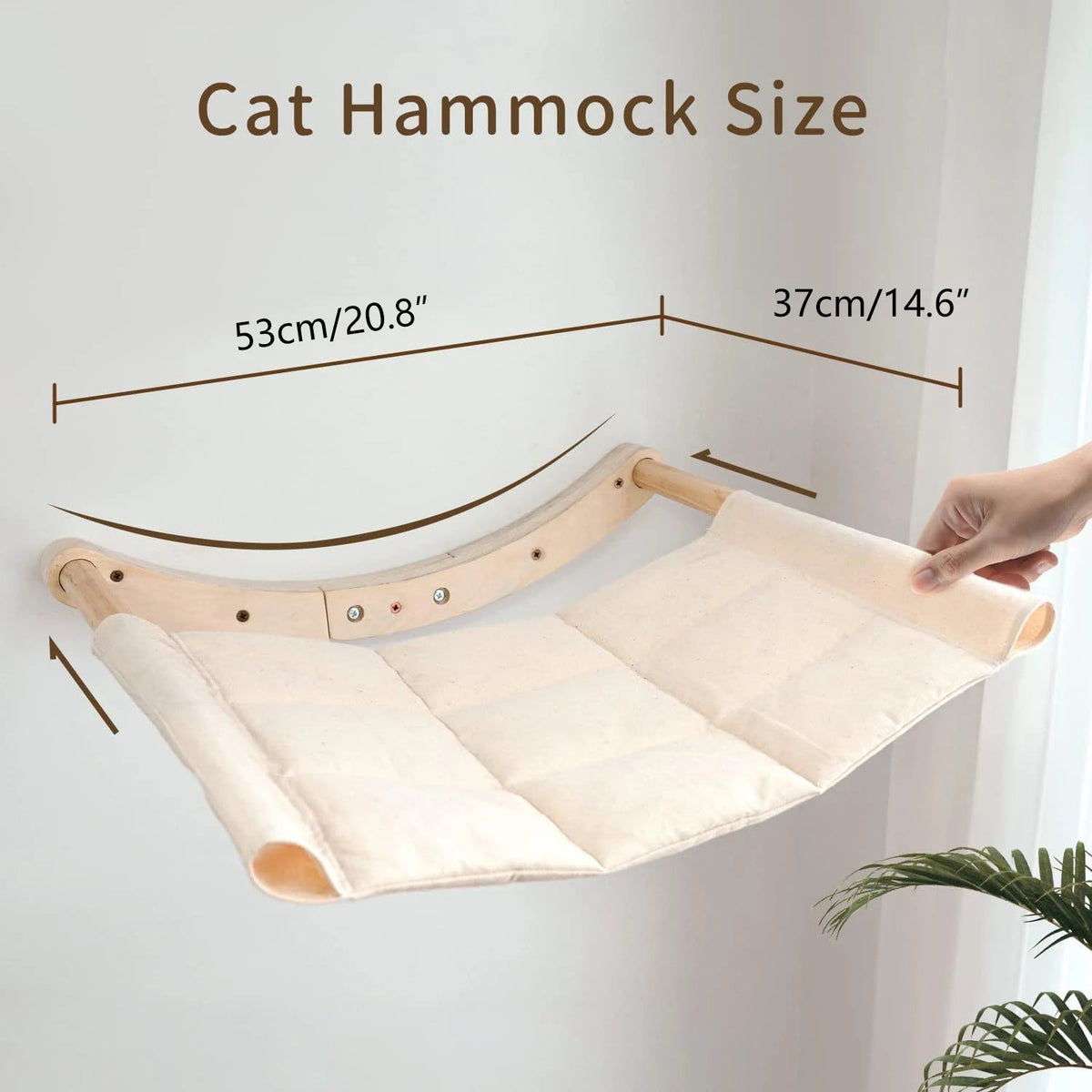 Schéma coté du hamac mural en bois : 53 cm de largeur sur 37 cm de profondeur — hamac mural pour chat
