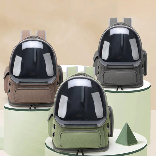 Trois coloris du sac à dos chat à hublot : marron, gris anthracite et vert kaki